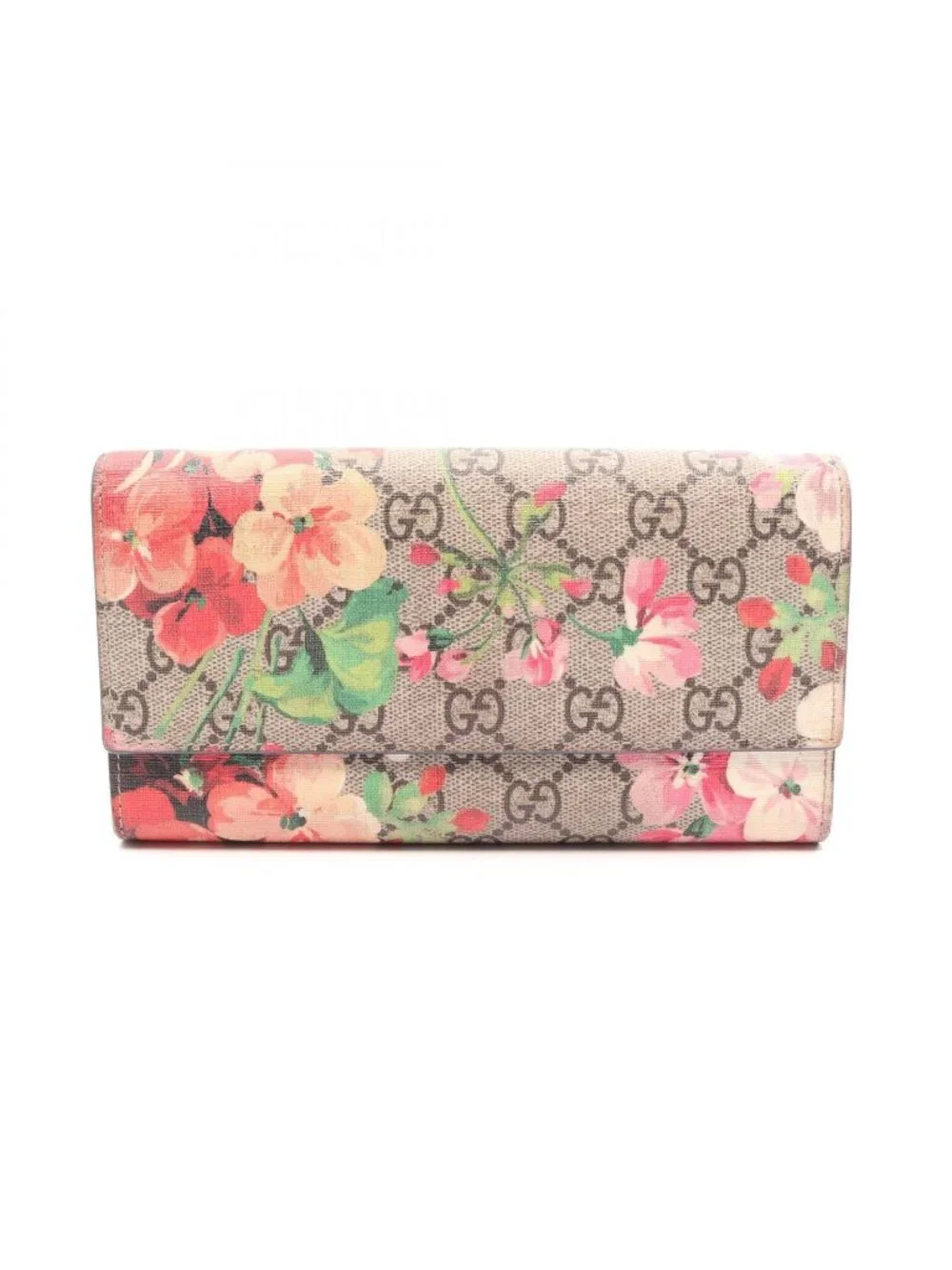 Gucci Bifold Wallet GG Blue Mus Continental Beige Brown Multi Canvas
